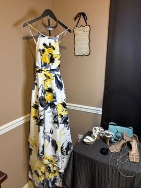 Xtraordinary White Maxi Dress with Yellow and Black Floral Print